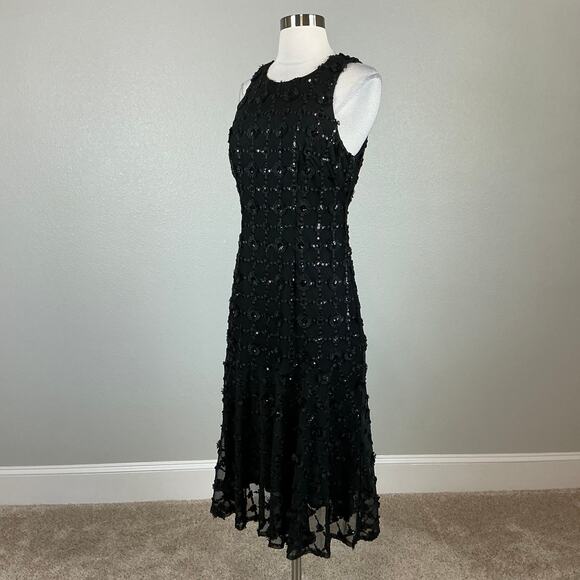 Alex Evenings Women's Cocktail Dress Size 8 Black Sequined Sleeveless Mid Sheath - Picture 4 of 14